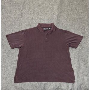 John Henry Men's Medium Polo Shirt Ultra Feel Textured Grid Maroon Short Sleeve